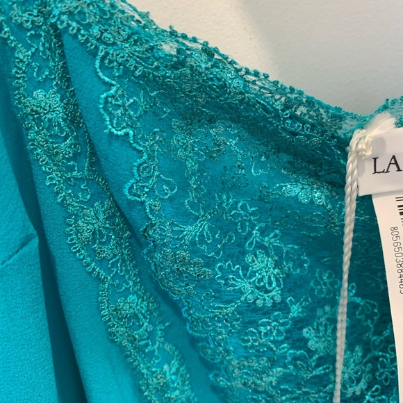 La Perla Teal and Tan Lace midi Slip Dress - Picture 5 of 8